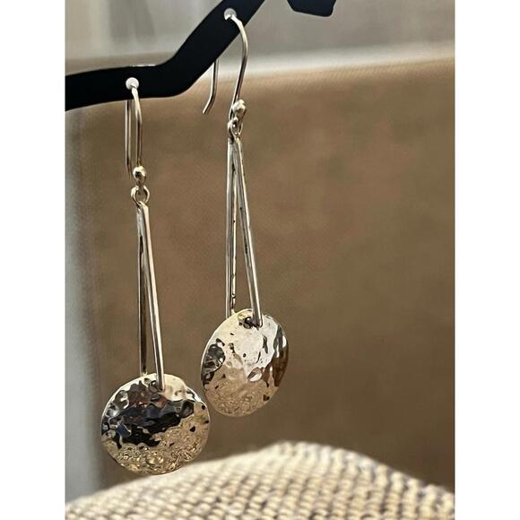 Vintage Modern Hammered Sterling Silver ATI Circle Disc Drop Dangle Earrings 2.5 - Picture 6 of 8